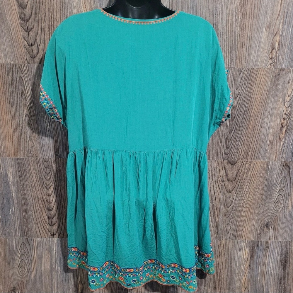 Savanna Jane Teal Embroidered V-Neck Mini Dress Lined Size L - Picture 6 of 9